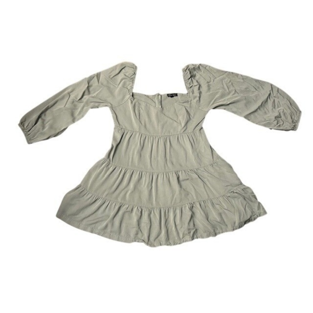Shinestar Sage Green Tiered Babydoll Dress Peasant‎ Cottagecore Earthy Neutral - Picture 2 of 11
